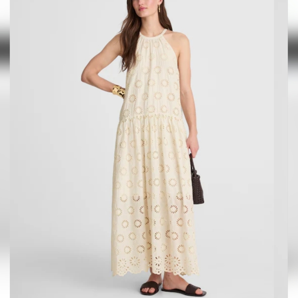 Madewell Embroidered Drop-Waist Maxi Dress NV409 Size L Ivory